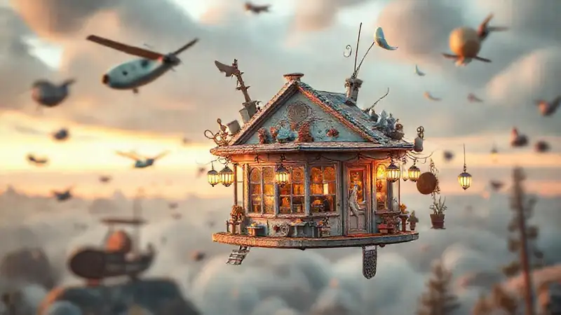 Una tienda flotante surrealista invita a la curiosidad